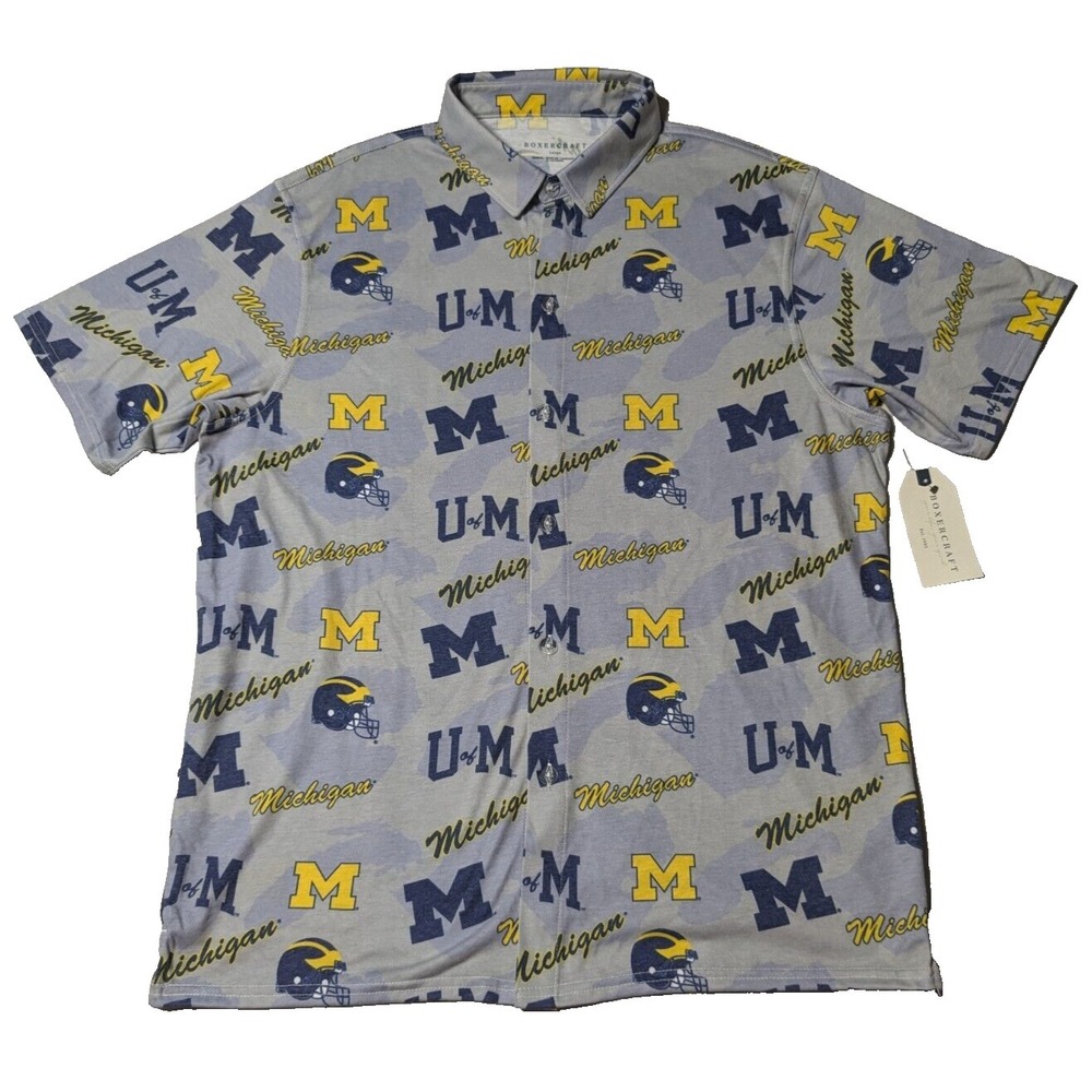 UNIVERSITY‎ OF MICHIGAN x BOXERCRAFT Men Large Logo AOP Button Shirt NEW